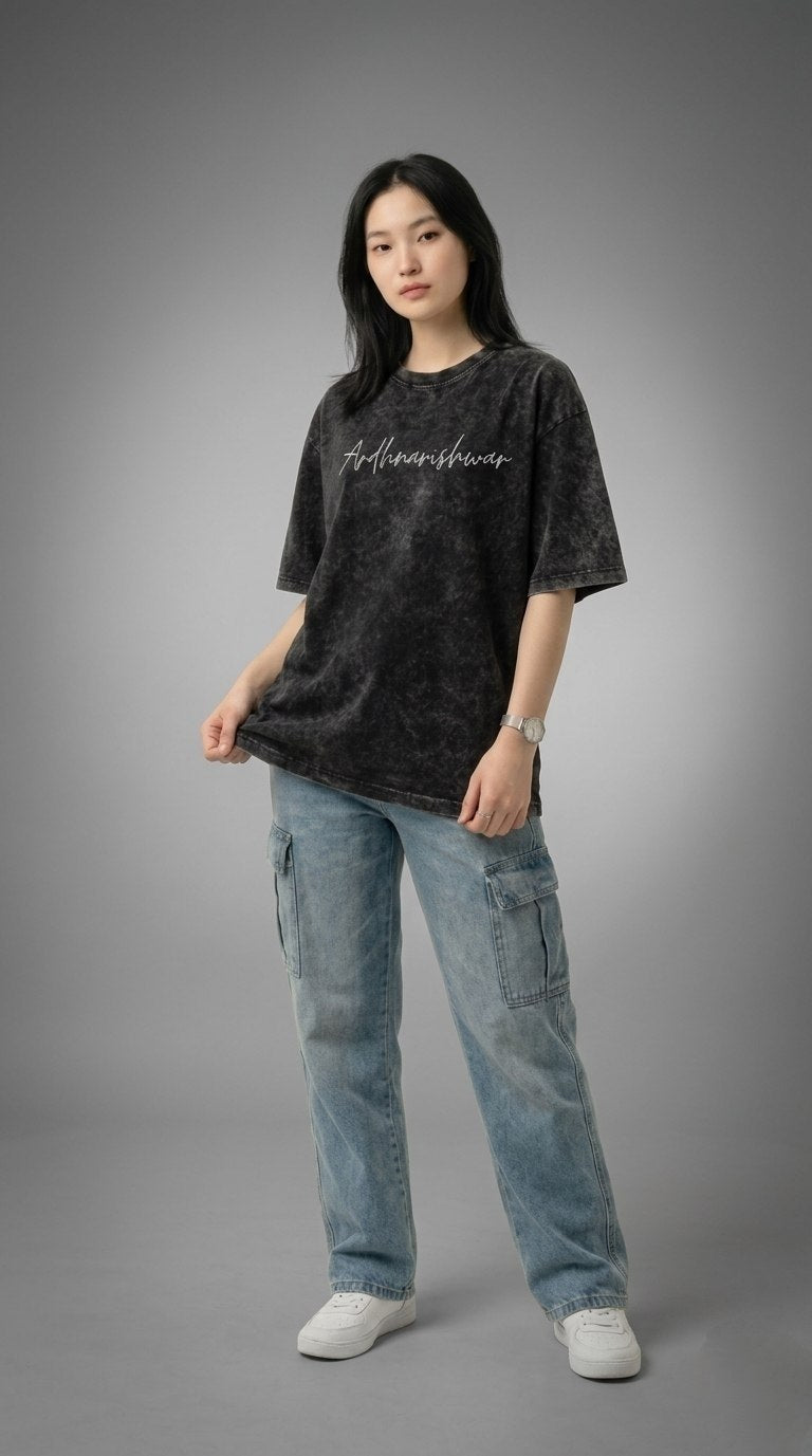 ARDHNARISHWAR | Unisex Acid Washed Oversized Tee - Clobric Fashion