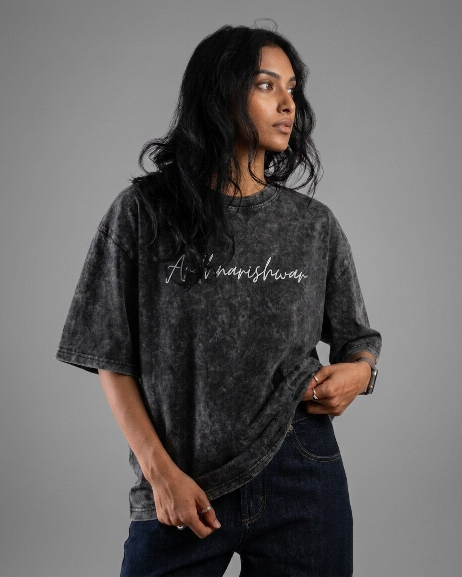 ARDHNARISHWAR | Unisex Acid Washed Oversized Tee - Clobric Fashion
