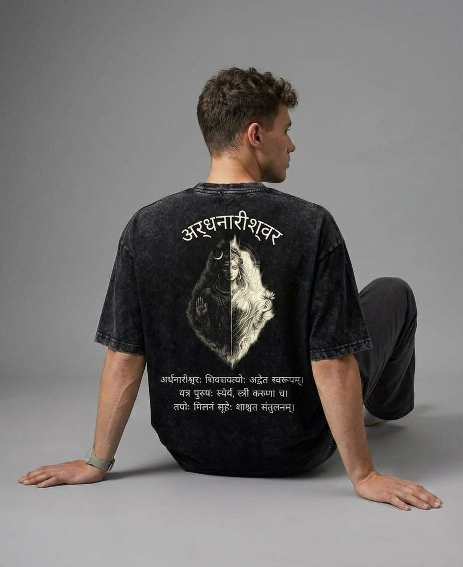 ARDHNARISHWAR | Unisex Acid Washed Oversized Tee - Clobric Fashion