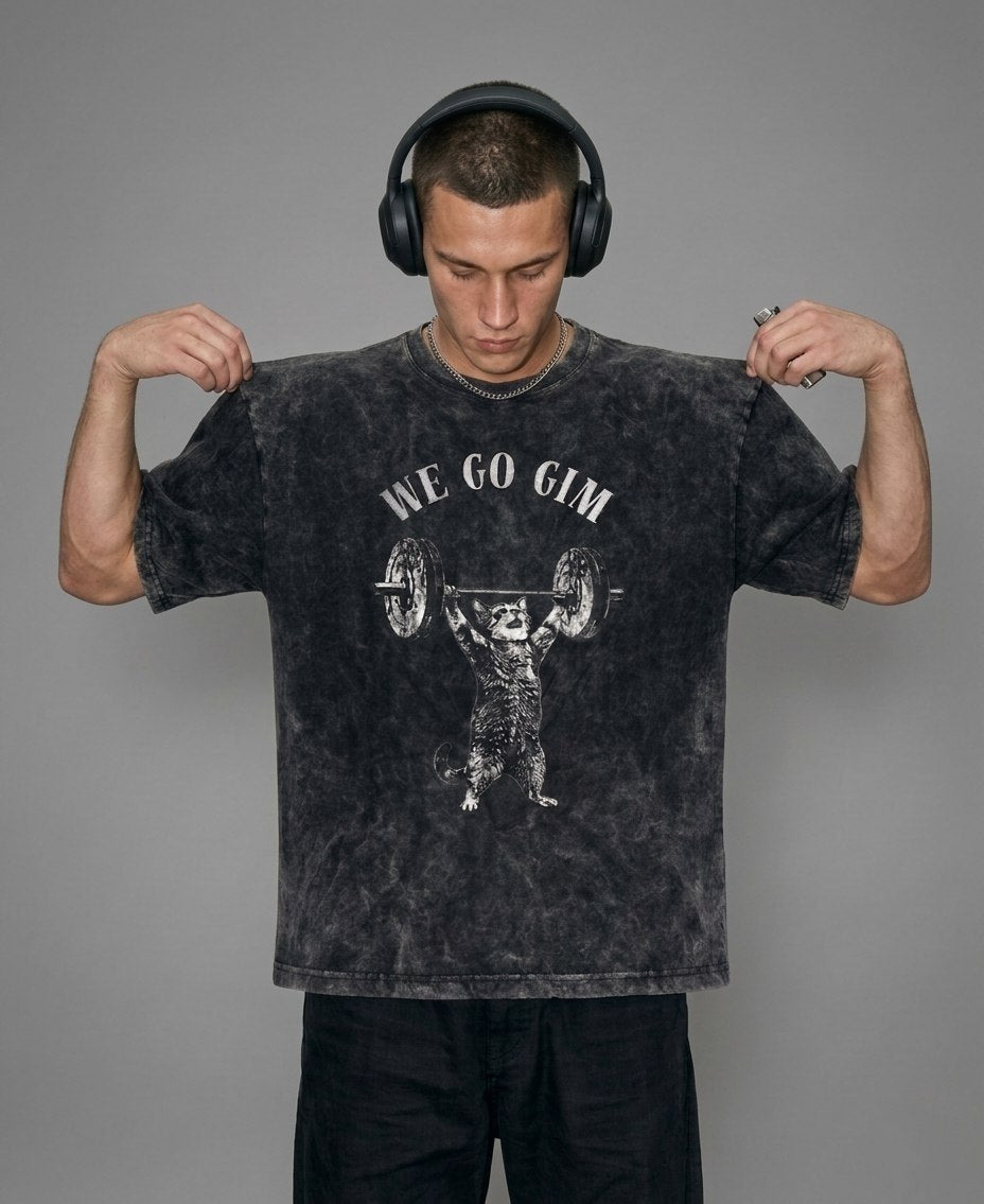 we go gim | Unisex Acid Washed Oversized Tee - Clobric Fashion