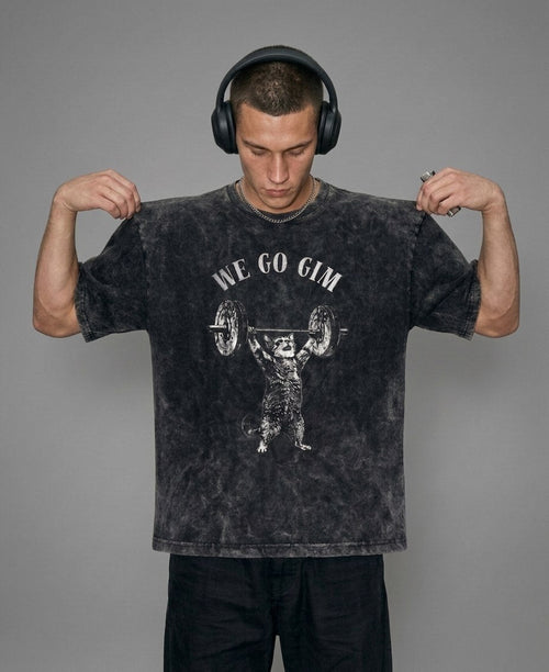 we go gim | Unisex Acid Washed Oversized Tee - Clobric Fashion