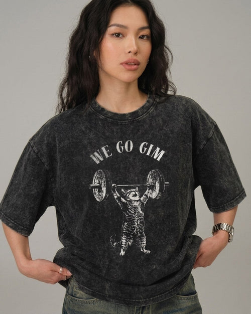 we go gim | Unisex Acid Washed Oversized Tee - Clobric Fashion